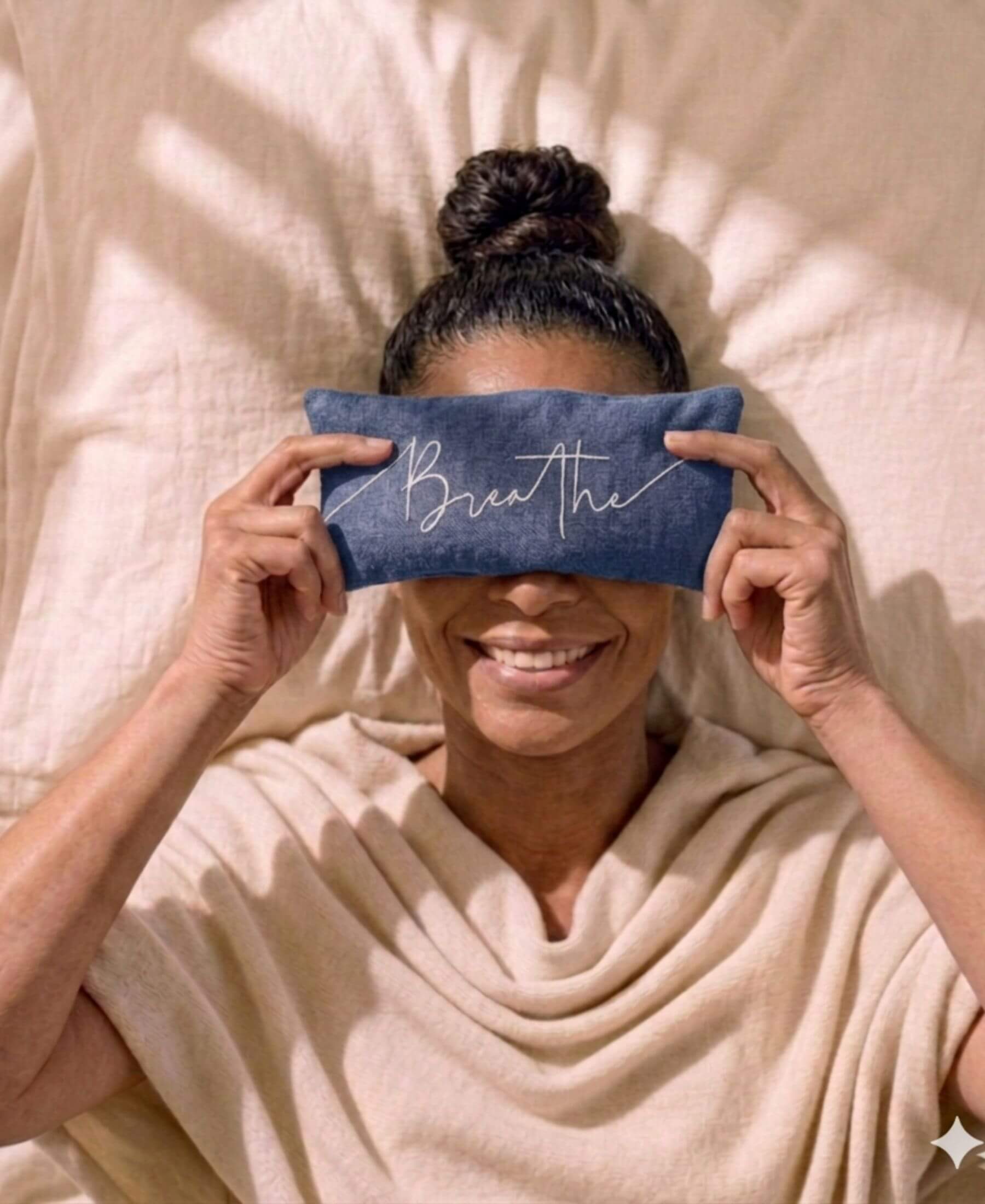 Breathe Embroidered Linen and Lavender Eye Pillow