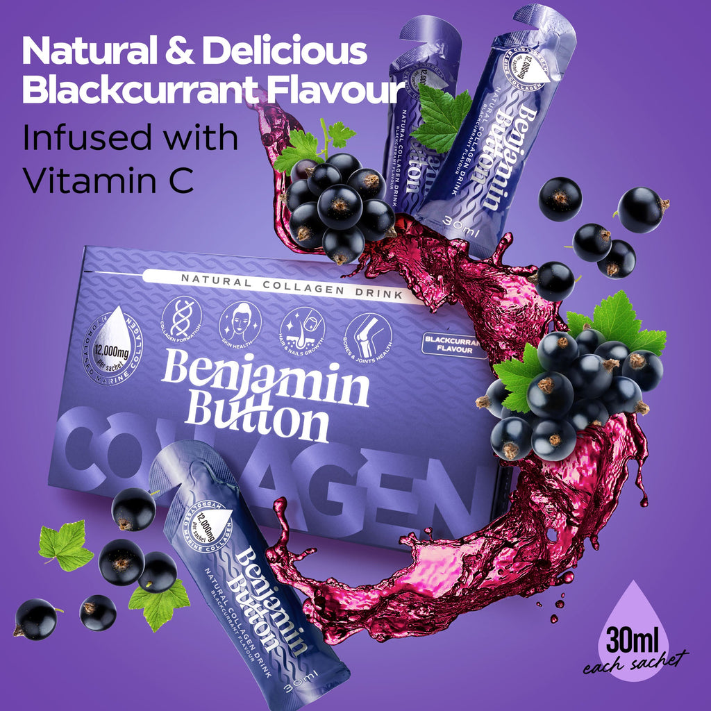 Benjamin Button 12,000mg Marine Collagen Drink - Blackcurrant Liquid Sachets