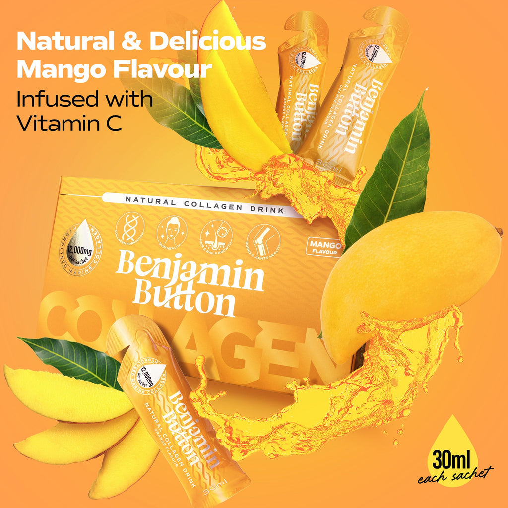 Benjamin Button 12,000mg Marine Collagen Drink - Mango Liquid Sachets