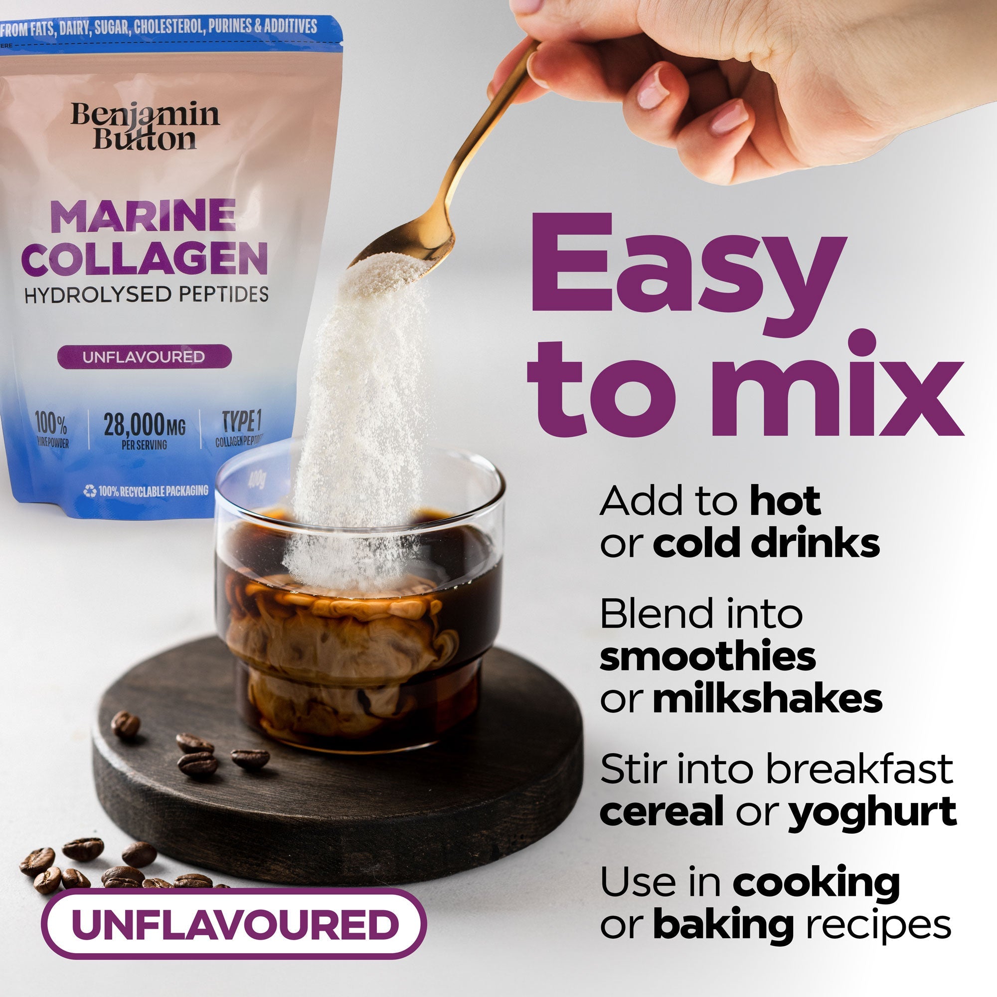 Benjamin Button Marine Collagen Peptides Powder - 400g - Unflavoured