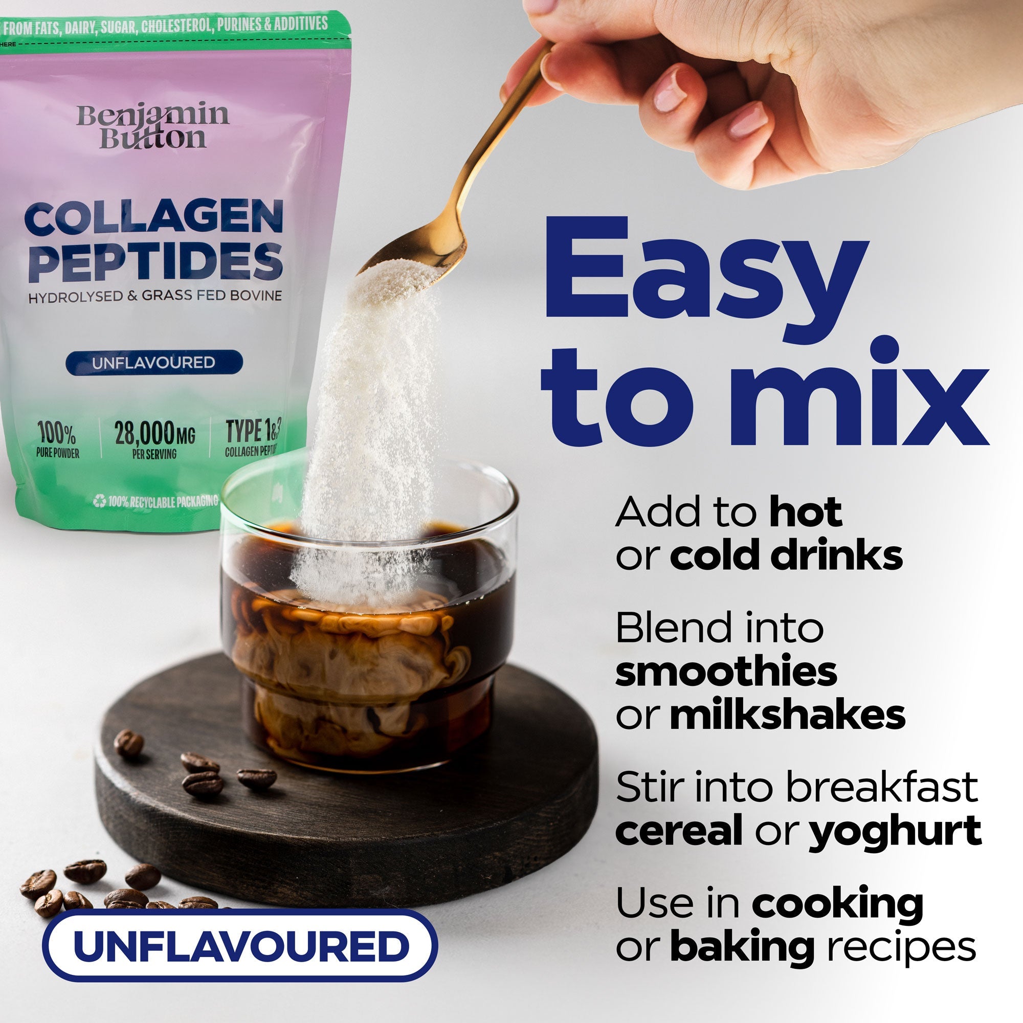 Benjamin Button Bovine Collagen Peptides Powder – 400g – Unflavoured