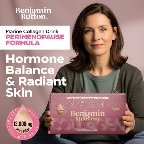 Benjamin Button 12,000mg Marine Collagen Drink - Strawberry Liquid Sachets - 14 Sachets - Perimenopause Support