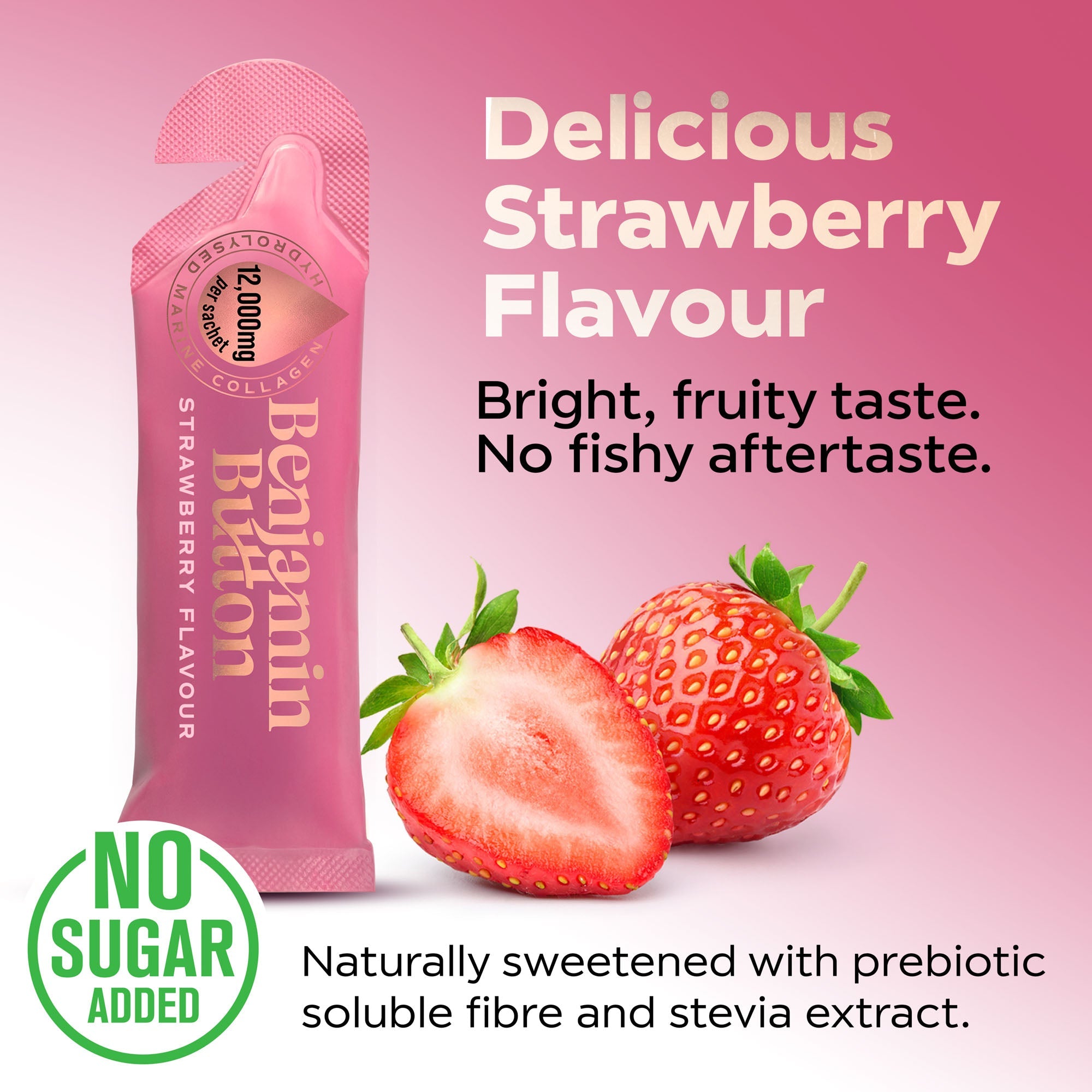 Benjamin Button 12,000mg Marine Collagen Drink - Strawberry Liquid Sachets - 14 Sachets - Perimenopause Support
