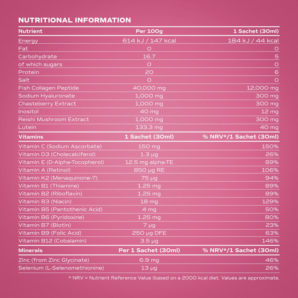 Benjamin Button 12,000mg Marine Collagen Drink - Strawberry Liquid Sachets - 14 Sachets - Perimenopause Support