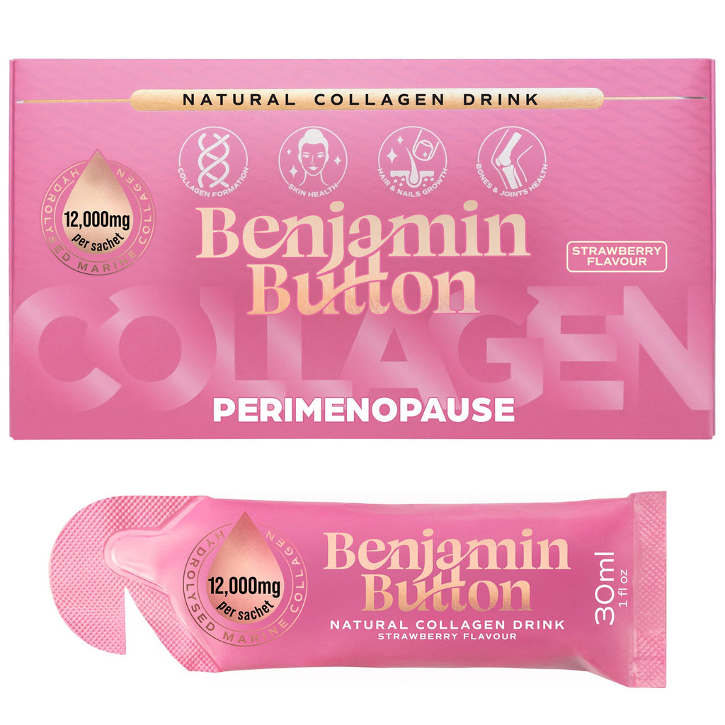 Benjamin Button 12,000mg Marine Collagen Drink - Strawberry Liquid Sachets - 14 Sachets - Perimenopause Support