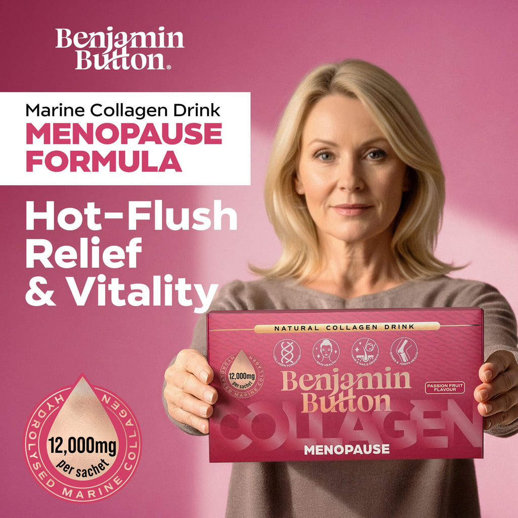 Benjamin Button 12,000mg Marine Collagen Drink - Passionfruit Liquid Sachets - 14 Sachets - Menopause Support
