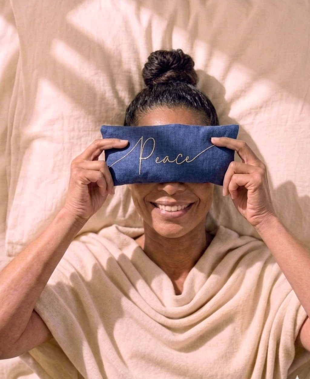 Peace Embroidered Linen and Lavender Eye Pillow
