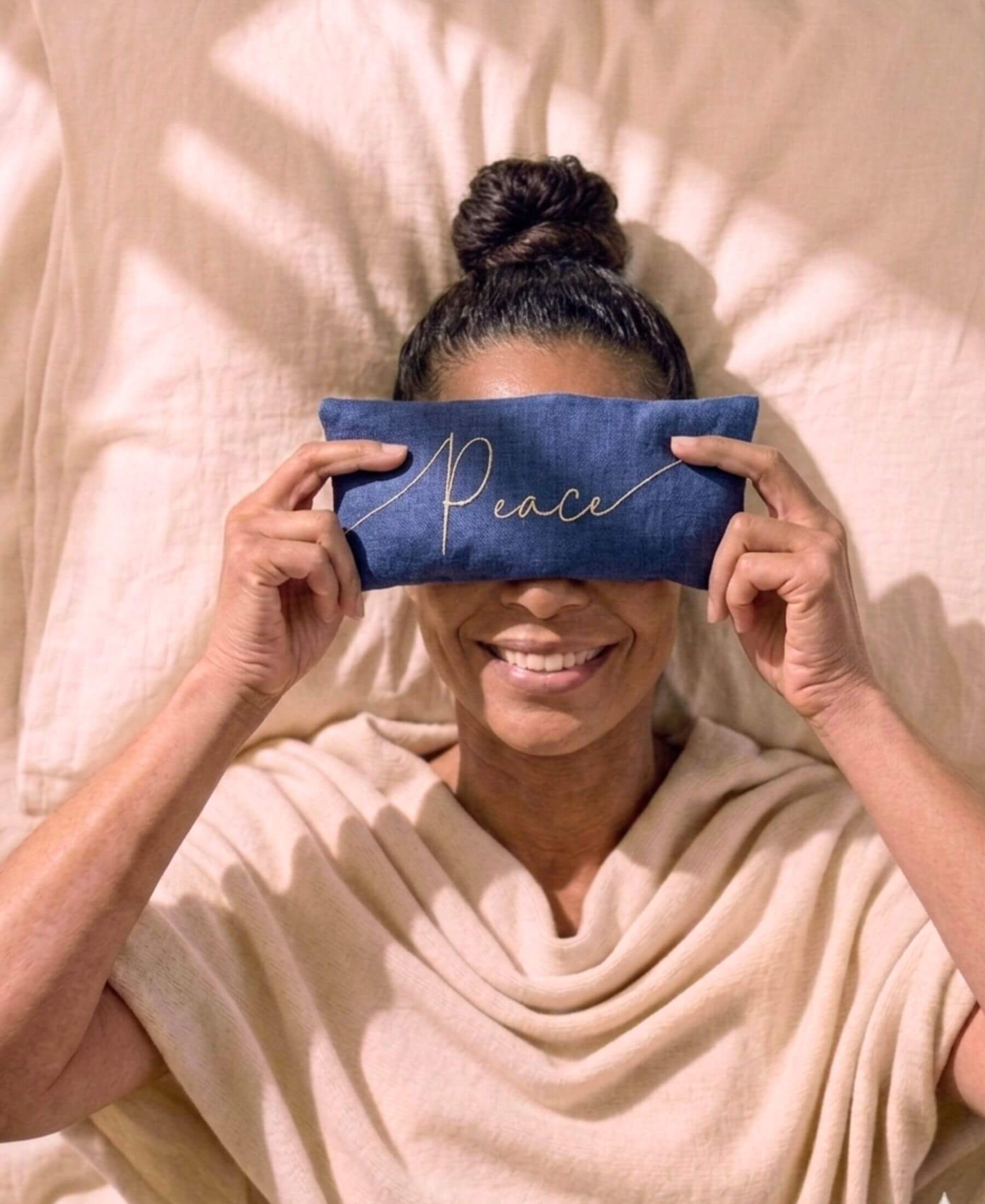 Peace Embroidered Linen and Lavender Eye Pillow