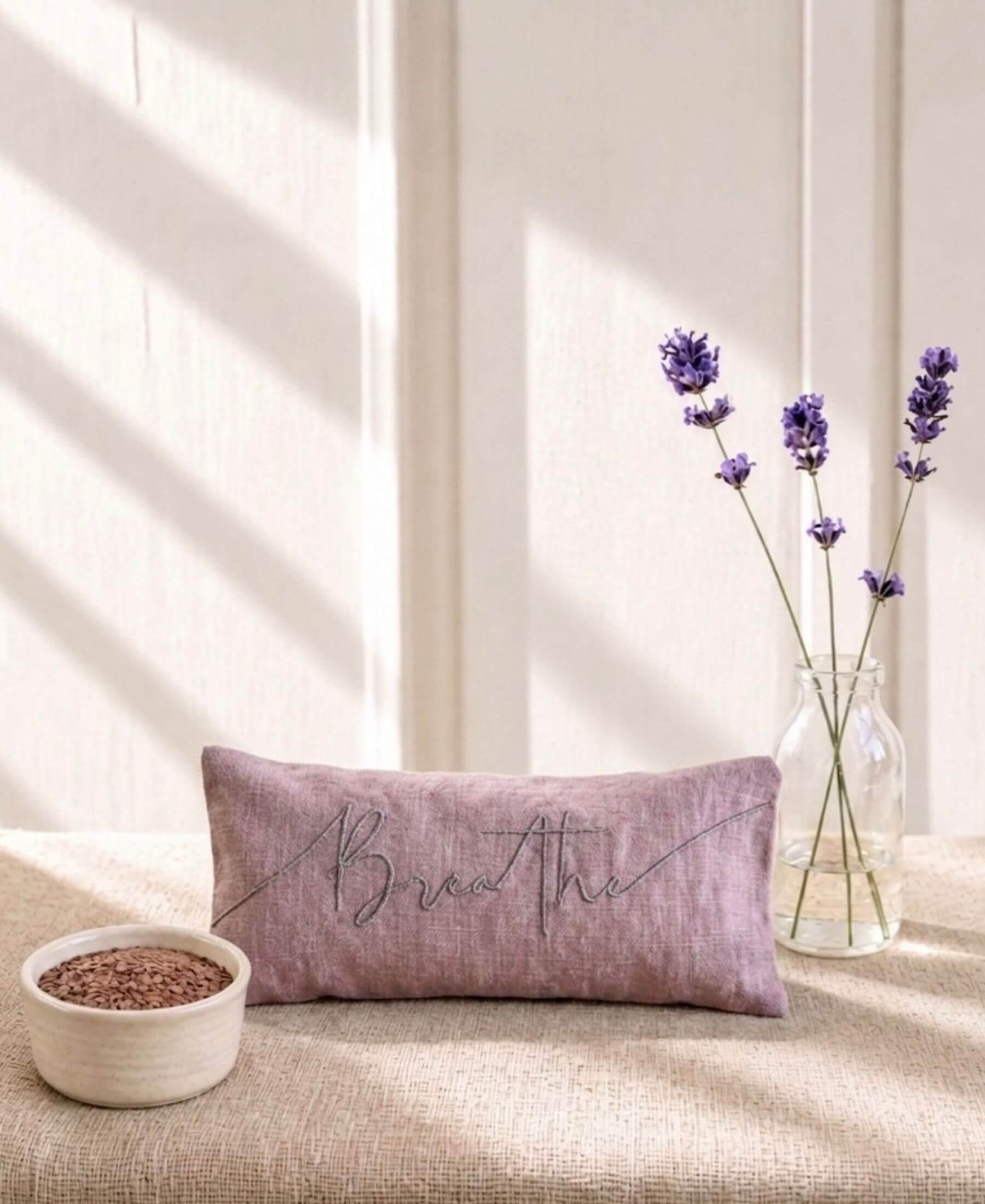 Breathe Embroidered Linen and Lavender Eye Pillow