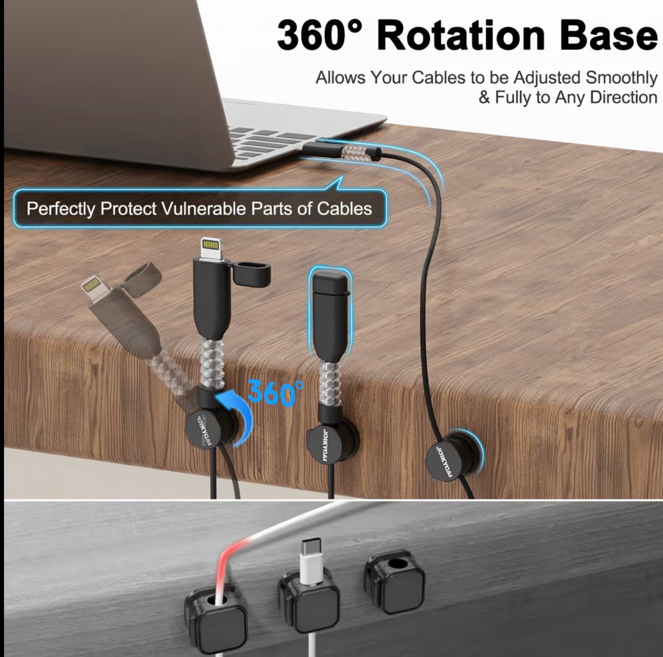 Rotating charger cable clips 6 pack