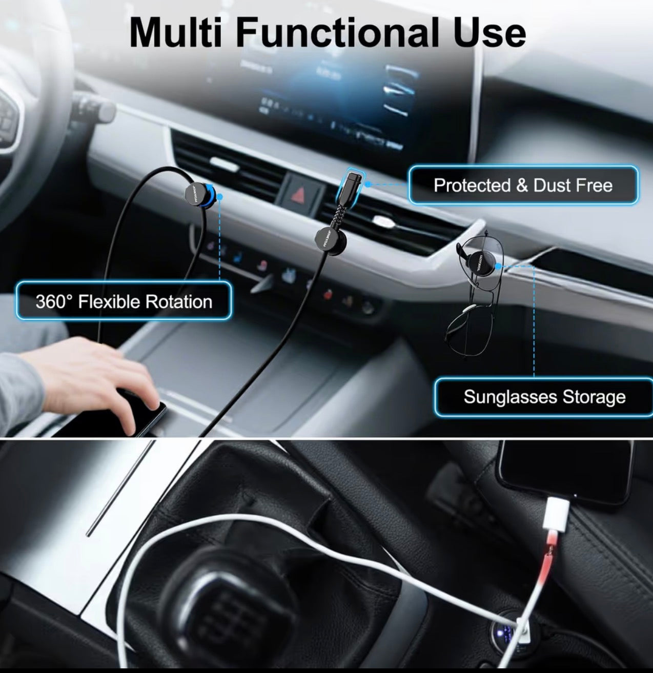 Rotating charger cable clips 6 pack