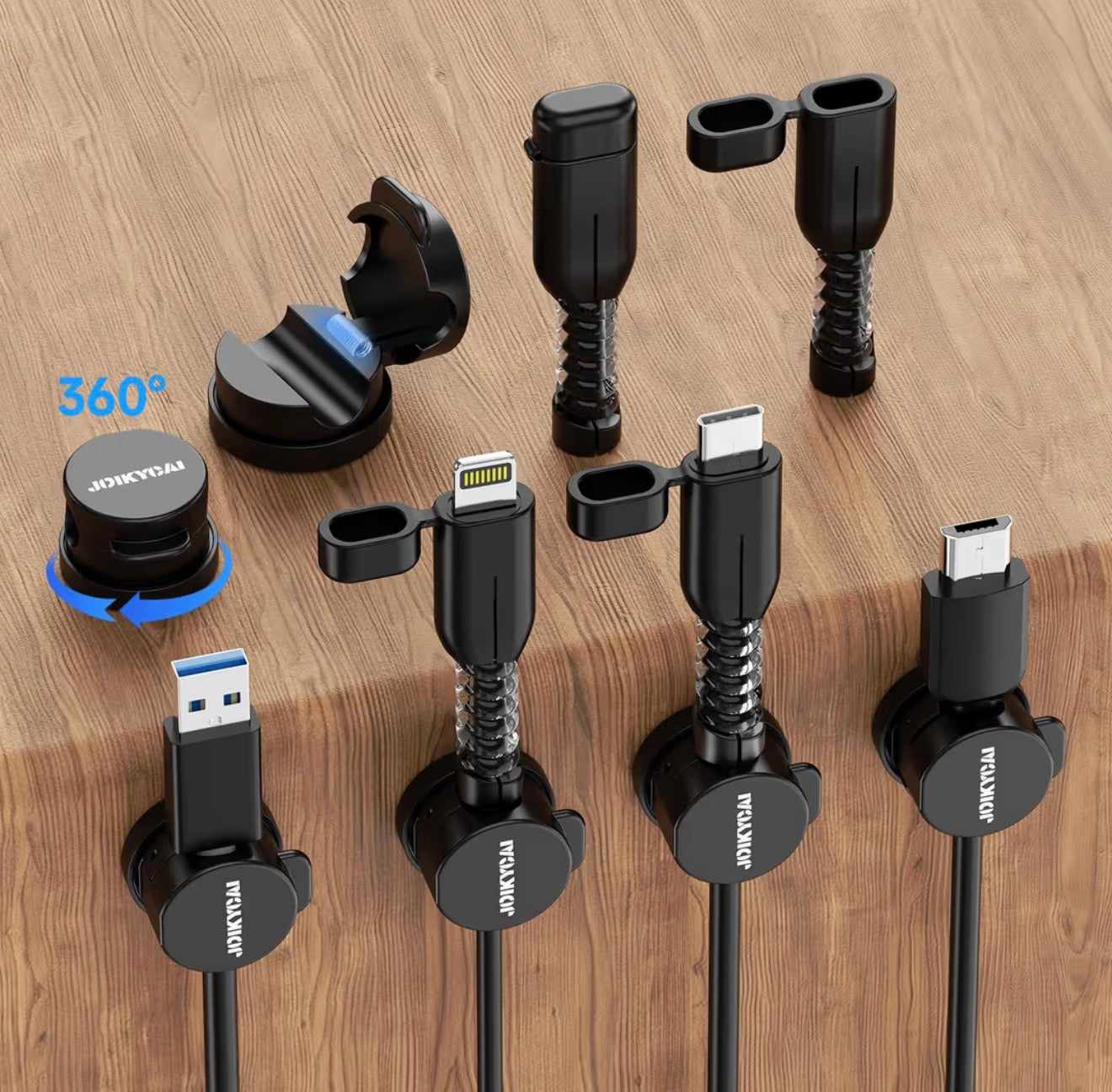 Rotating charger cable clips 6 pack