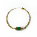 Tavi Stainless Steel Gold Tone Green Stone Charm Bracelet