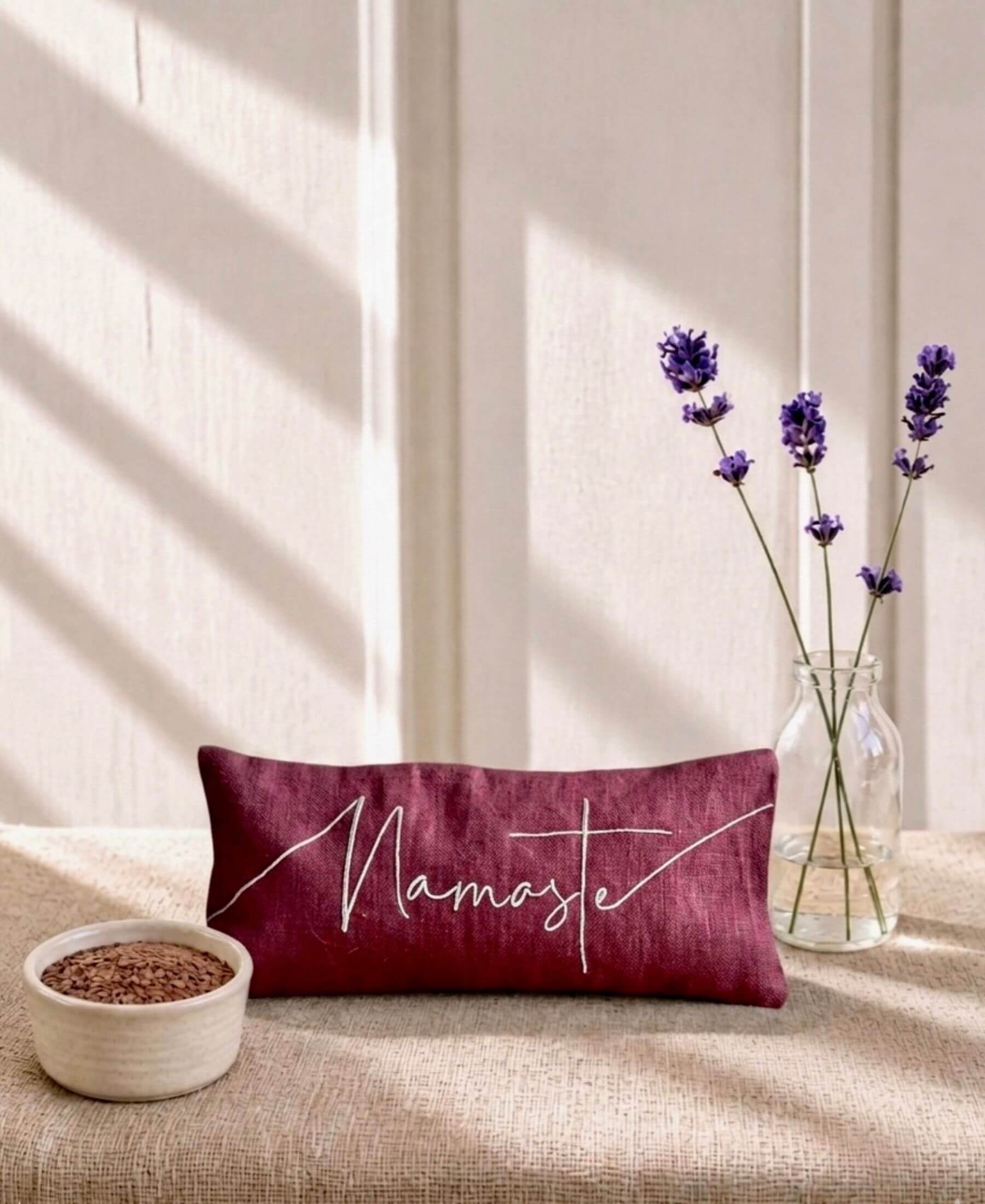 Namaste Embroidered Linen and Lavender Eye Pillow