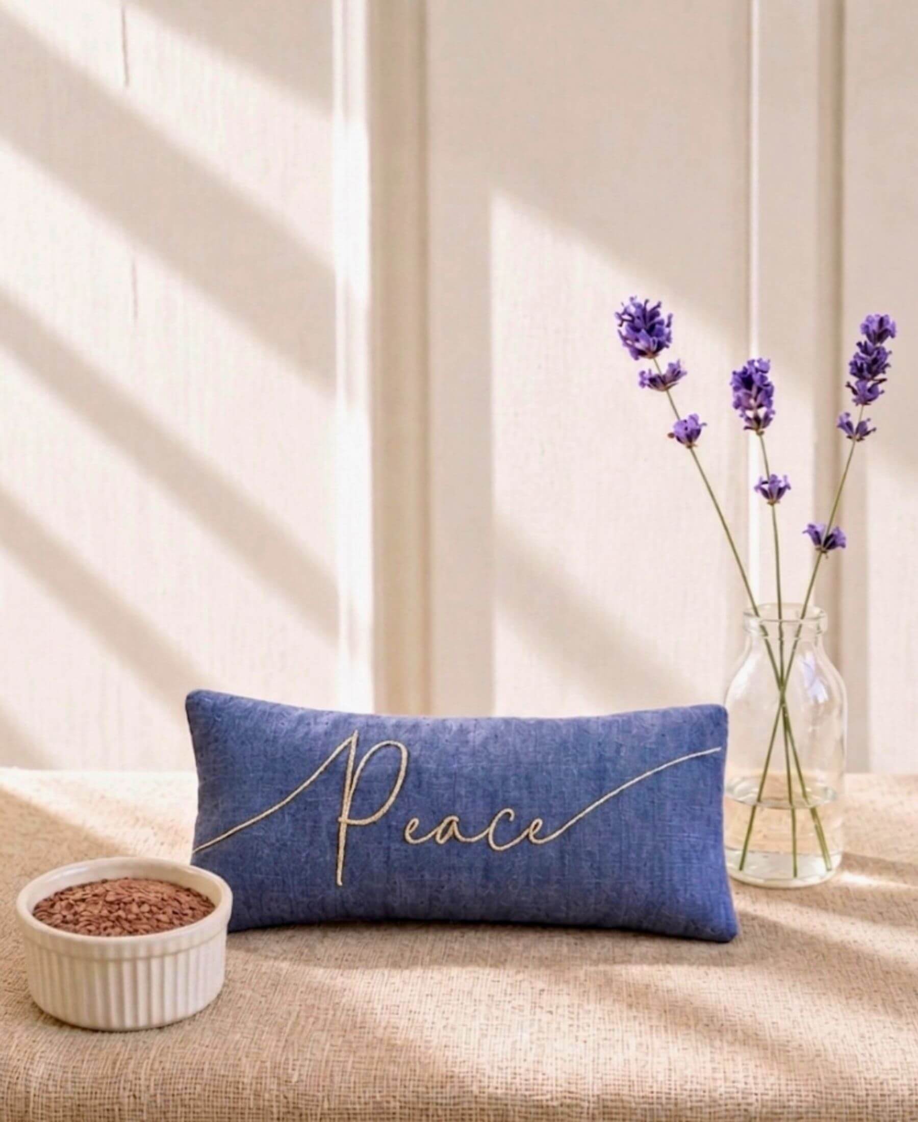 Peace Embroidered Linen and Lavender Eye Pillow