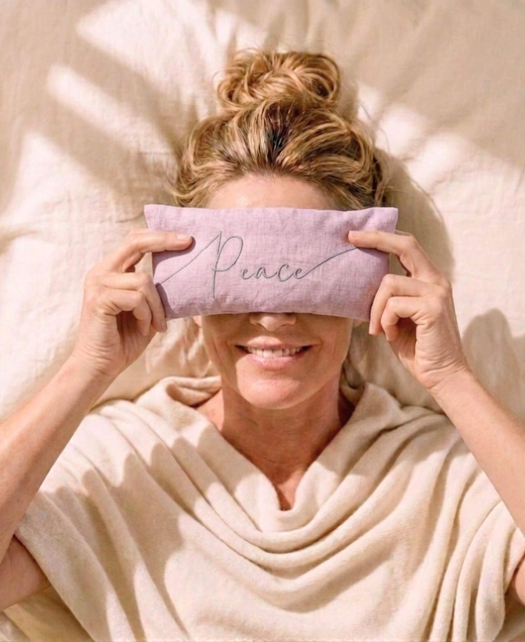 Peace Embroidered Linen and Lavender Eye Pillow