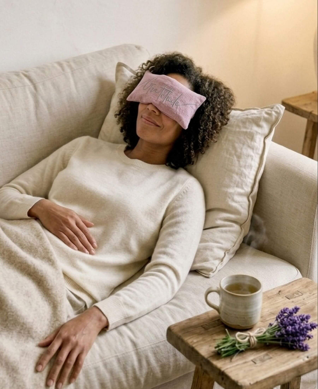 Gratitude Embroidered Linen and Lavender Eye Pillow
