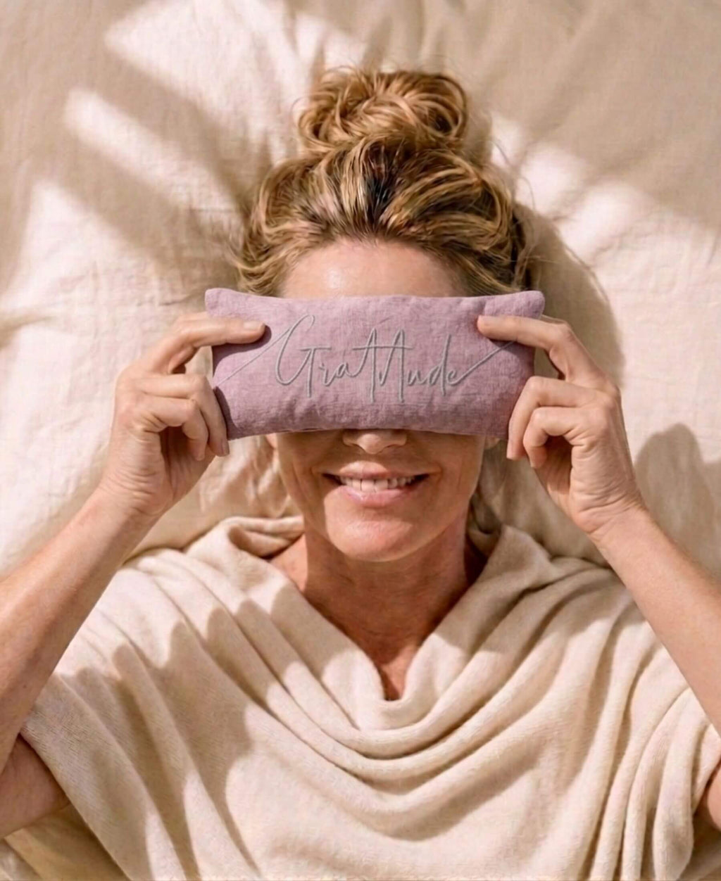 Gratitude Embroidered Linen and Lavender Eye Pillow