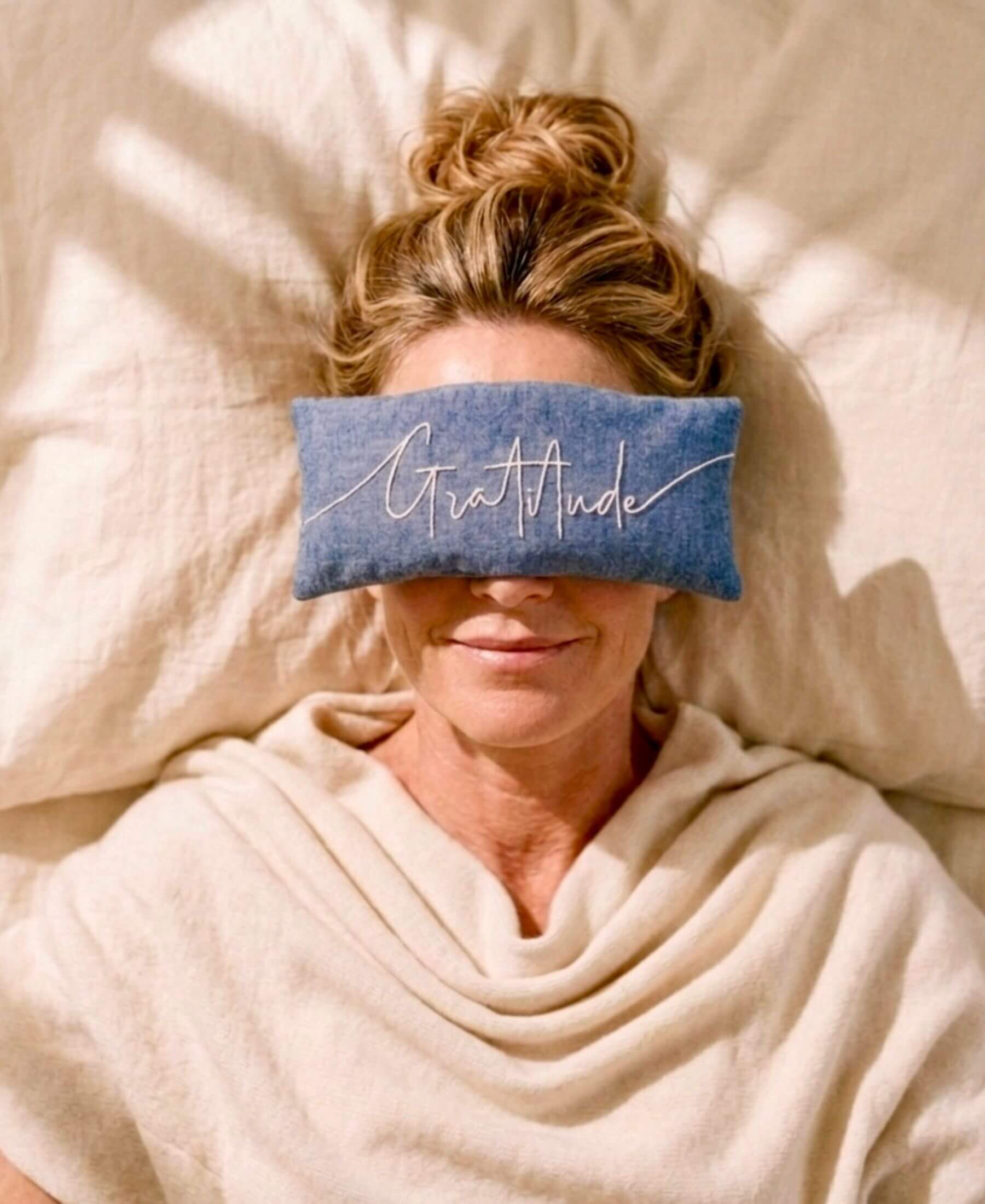 Gratitude Embroidered Linen and Lavender Eye Pillow