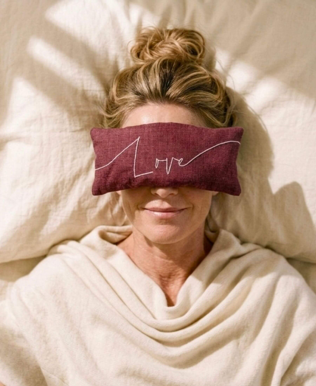 Love Embroidered Linen and Lavender Eye Pillow