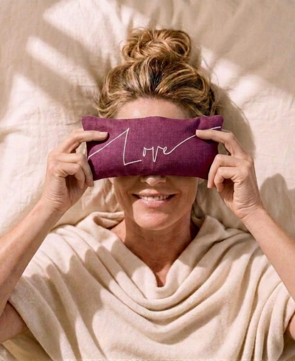 Love Embroidered Linen and Lavender Eye Pillow