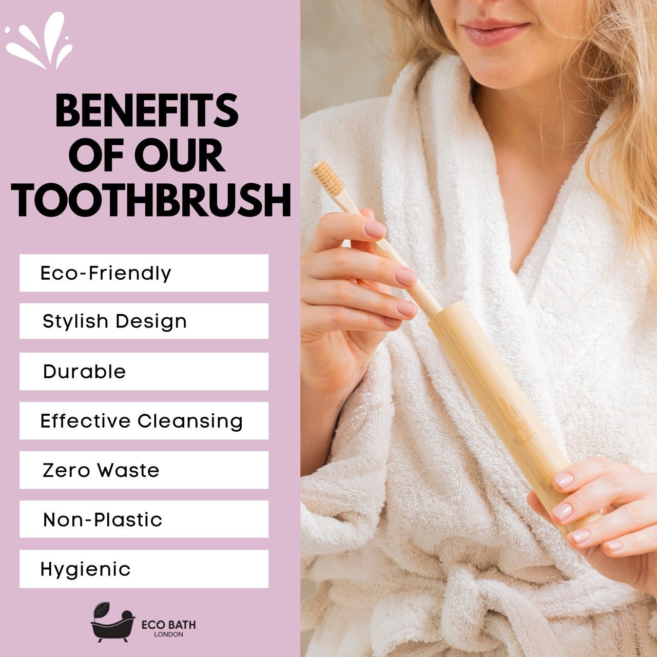 Eco Bath London Bamboo Toothbrush in Bamboo Tube Travel Case