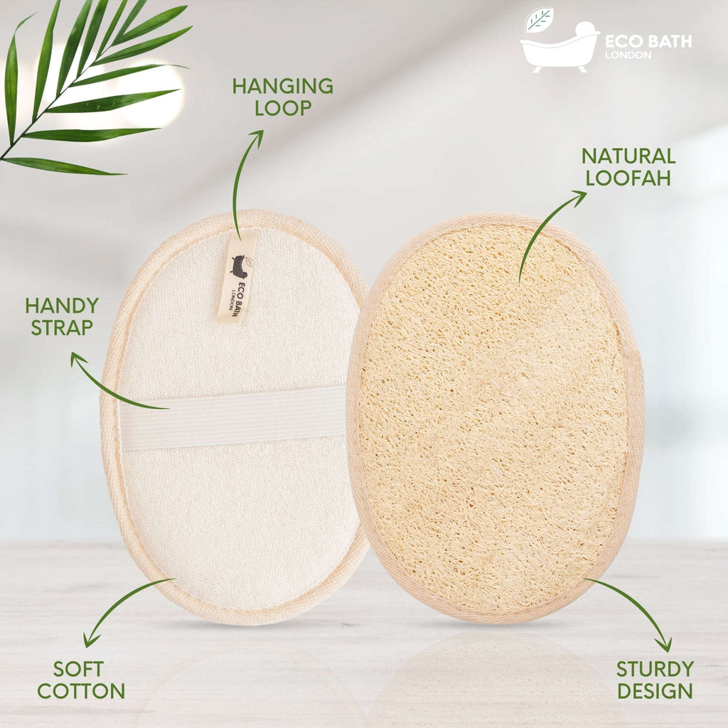 Eco Bath London Natural Loofah Pad - Exfoliating Loofah Bath Sponge for Women and Men