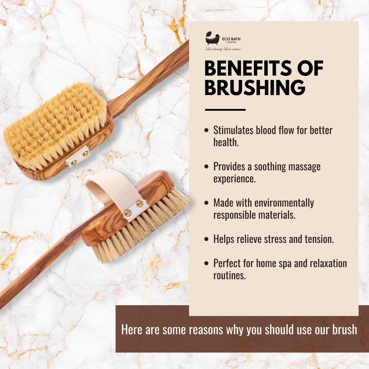 Eco Bath London Luxury Natural Sisal Olive Wood Body Brush - The Ultimate Dry Brushing Body Brush