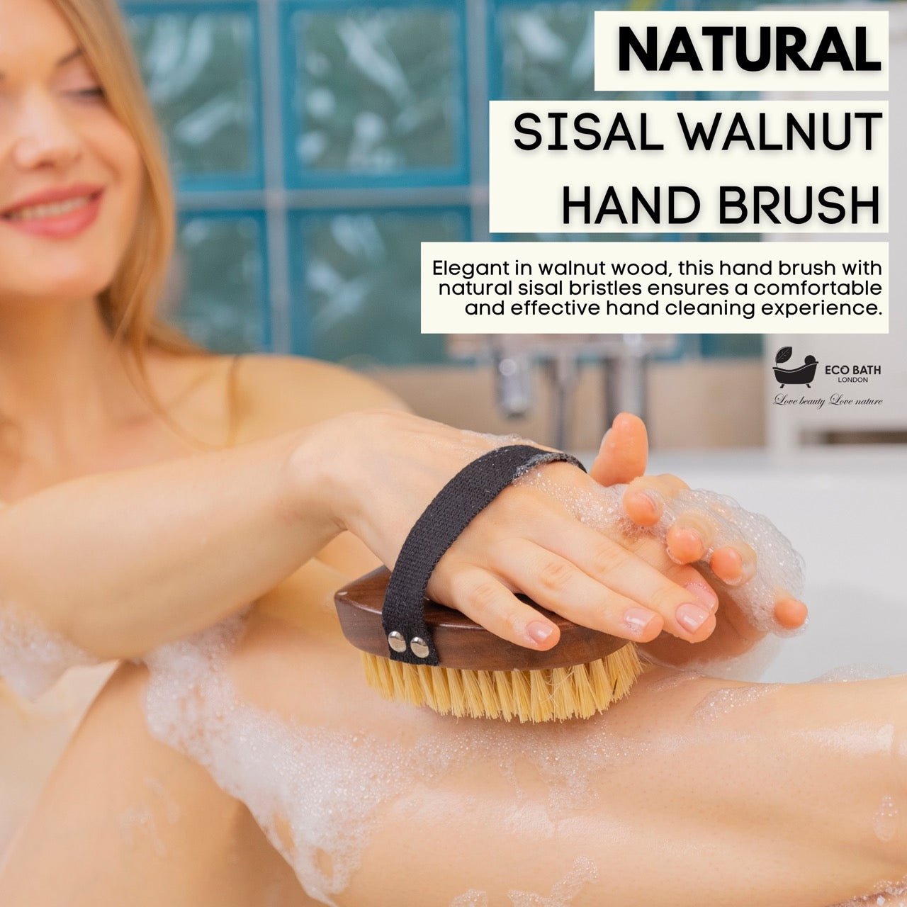 Eco Bath London Natural Sisal Walnut Hand Brush - Luxury Hand Brush for Dry Brushing