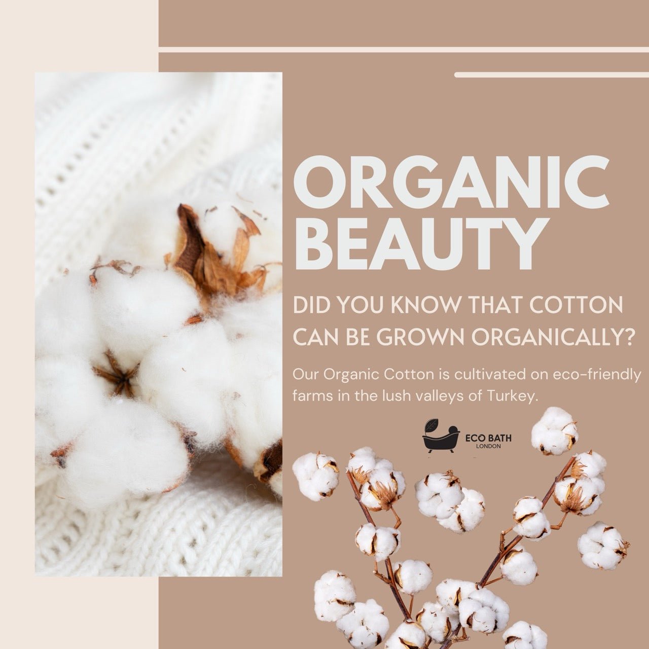 Eco Bath London Natural Towelling Slippers - GOTS Certificated Luxury 100% Organic Cotton Indoor Slippers for Bath and Home